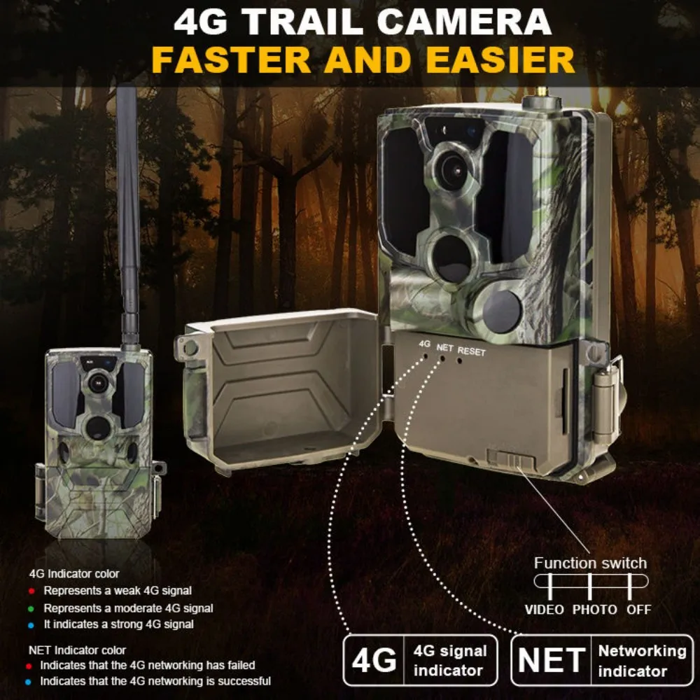 4G LTE, HD Video Cellular Wildlife Trail Camera, Photo Traps