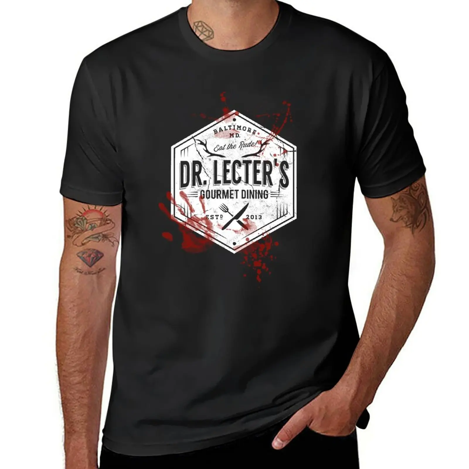 New Dr Lecter'S Gourmet Dining - White Version T-Shirt Plus Size Magliette Magliette Nere Magliette Nere Per Uomo