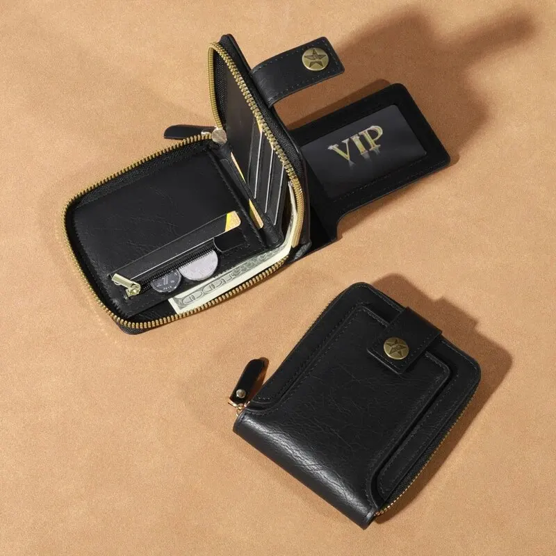 Men's Fashionable Tree Pattern Zipper Buckle, Credit Card Card Holder, Zipper Coin Storage Zipper Button Closure Business Walle