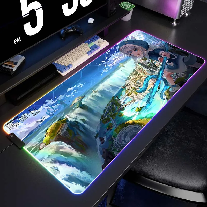 

Hololive Gaming Mouse Pad RGB Backlight Computer Mousepad LED Large Mouse Mat Gamer Natural Rubber Carpet Keyboard Pads 100x55cm