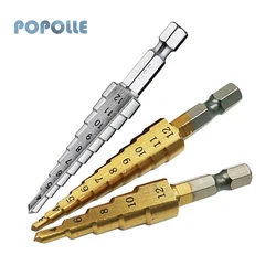 Foret étagé HSS à tige hexagonale plaquée titane, adapté aux outils électriques d'alésage du métal en bois 3 12MM/4 12MM 