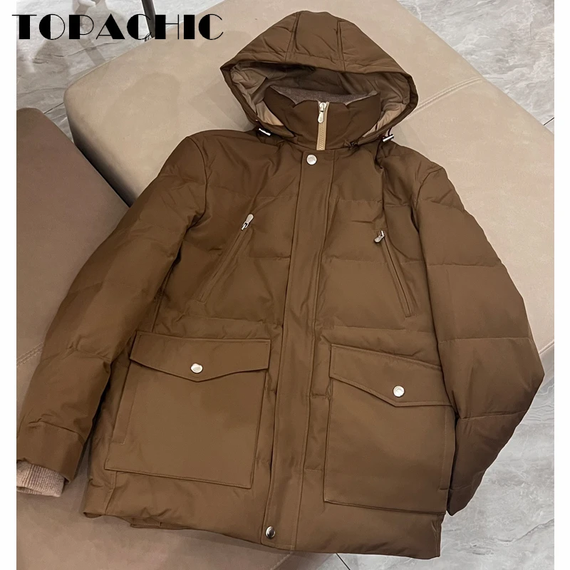 

11.6 TOPACHIC Men's Temperament Fashion Keep Warm Soft Comfortable Hooded Detachable Goose Down Jacket