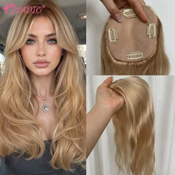 Topper per capelli umani veri da donna con clip, onda naturale, base in rete traspirante realistica per capelli diradati, aggiunge volume