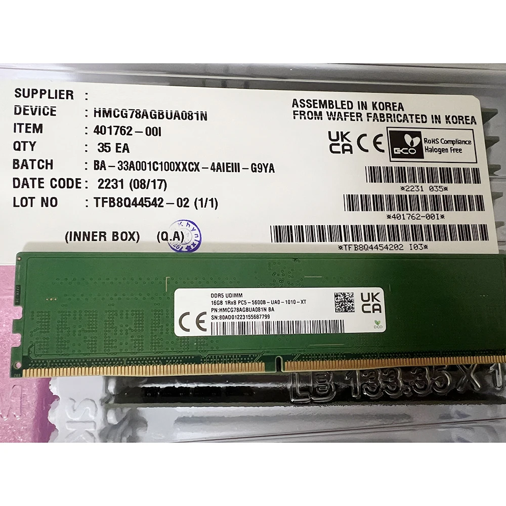 

New HMCG78AGBUA081N A-Die для RAM 16GB 16G DDR5 5600B PC5-5600B-UA0 Memory