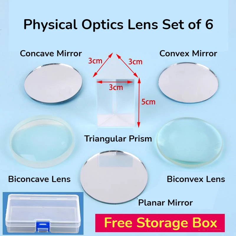 

Набор оптических линз 6 для физической оптики, лабораторное оборудование, вогнутые линзы, треугольная призма, выпуклая линза, вогнутое зеркало, плоское зеркало