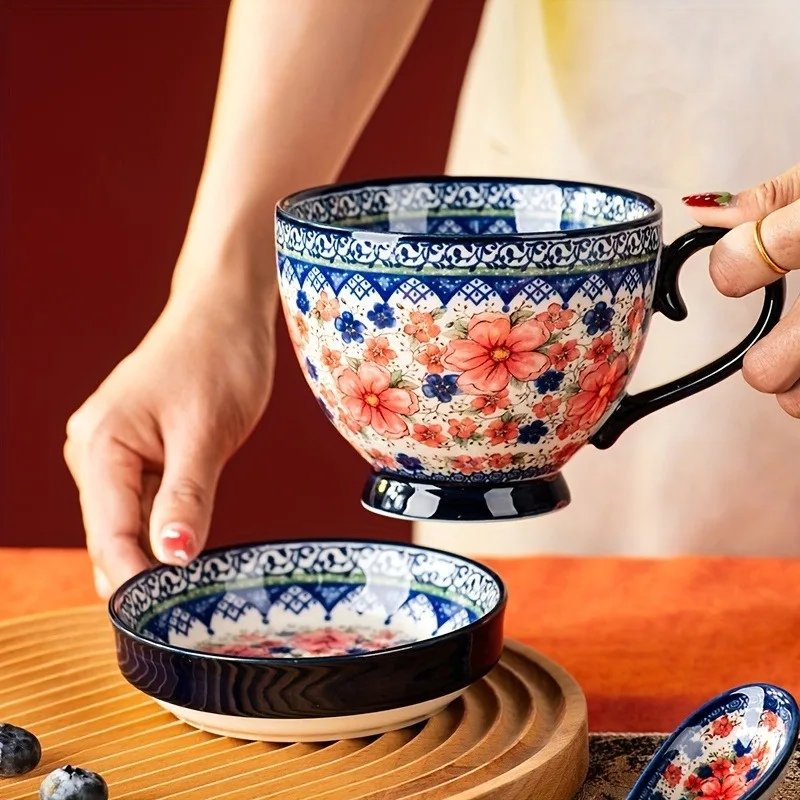 طقم أكواب فخار تلميع مكون من 3 قطع مع أغطية، فناجي...