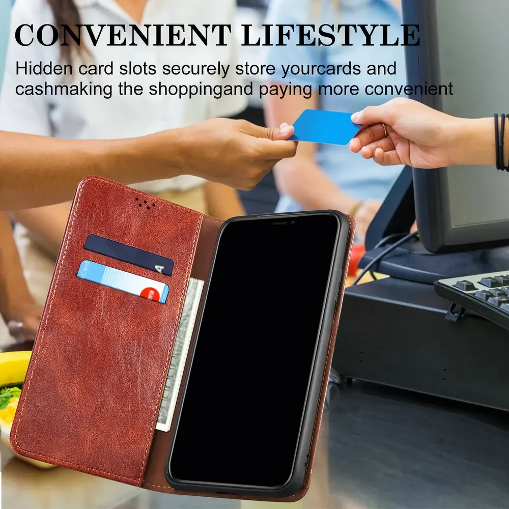 Magnetic Leather Flip Wallet Case