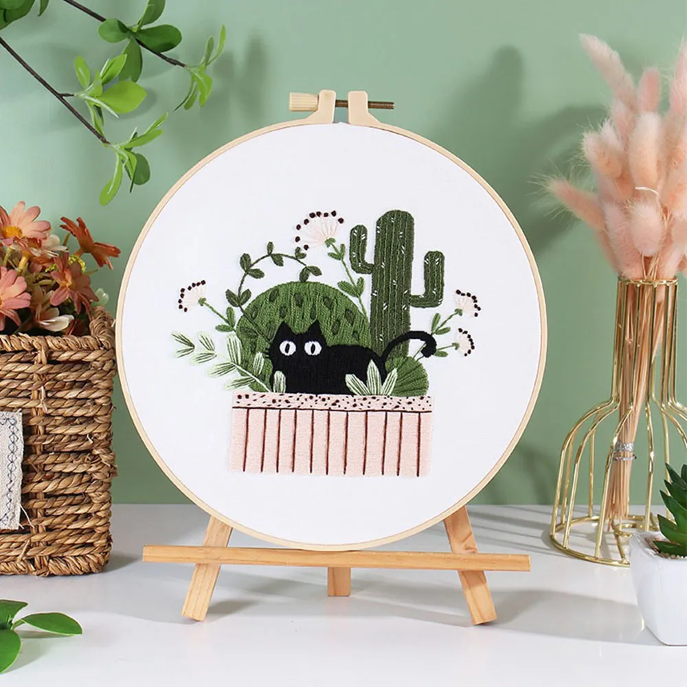 Embroidery DIY Kit Cat Pattern Cross Stitch Table Painting Handmade Embroidered Material Package for Beginners