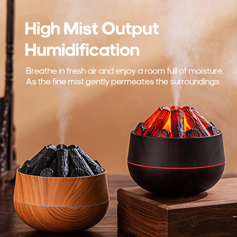 Simulated Campfire Air Humidifier Woodstove Fireplace Water Mist Diffuser Classic Woodgrain USB Ultra Sonic Mist Sprayer 3