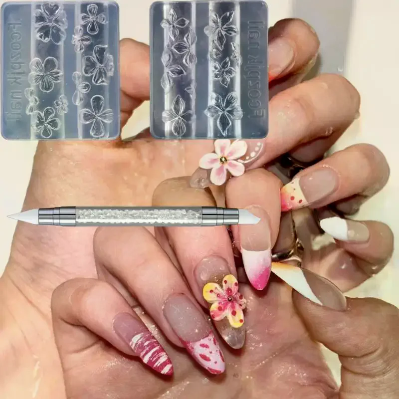 2/3Pcs 3D Hawaii Hibiscus Flowers Nail Art Mold Floral Petal Ballet Bows Design Resin Mold Nail Carving Template DIY Accessories