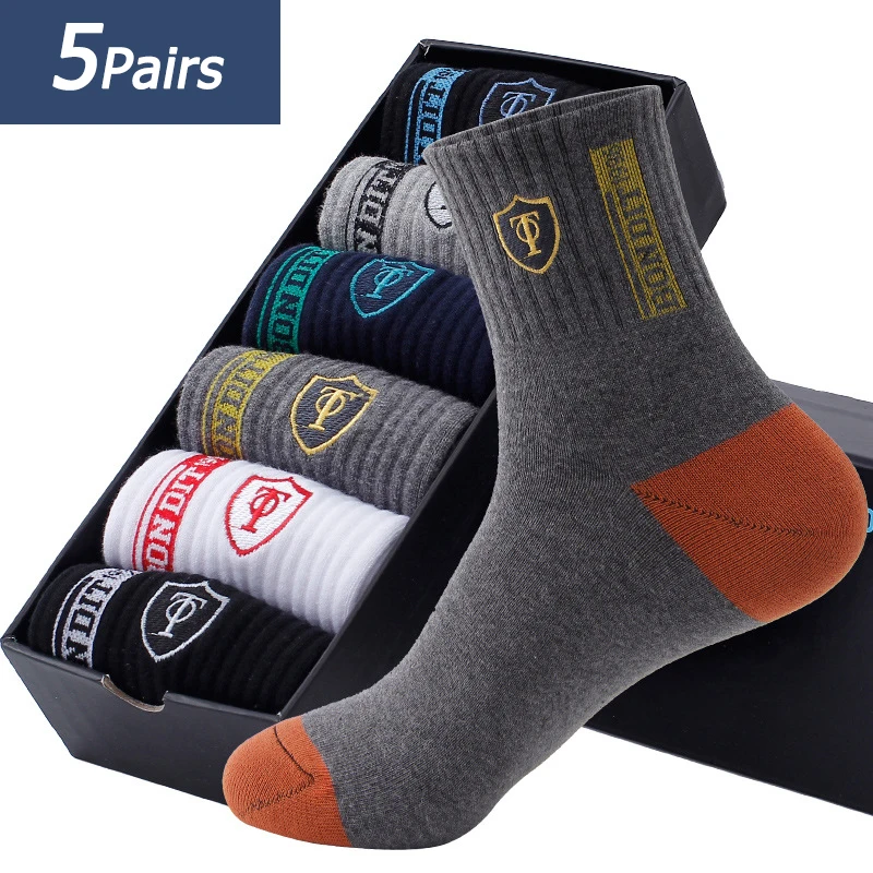 

5 Pairs Apring And Fall Mens Sports Socks Summer Leisure Sweat Absorbent Comfortable Thin Breathable Basketball Meias EU 38-43