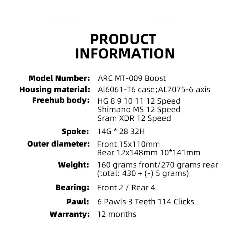 Mtb Mountain Bike Hub ARC MT009 BOOST front rear 28 32 holes 110mm 148mm 141mm HG MS micro spline XD 11 12 v bicycle freehub
