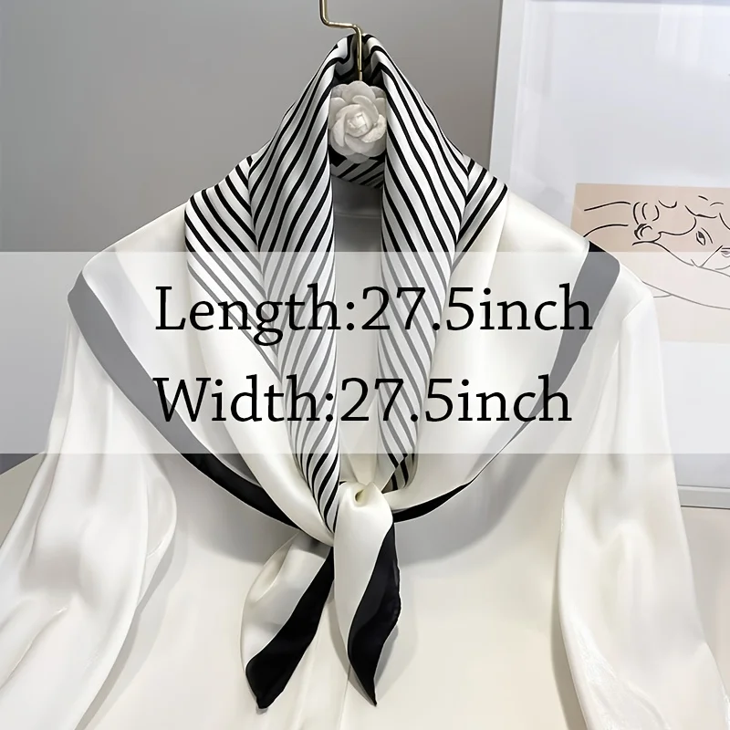 2024 New Fashion Square Imitation Silk Scarf Black And White Striped Head Wrap For Women Multifunction Silk Feeling Neckerchief 3