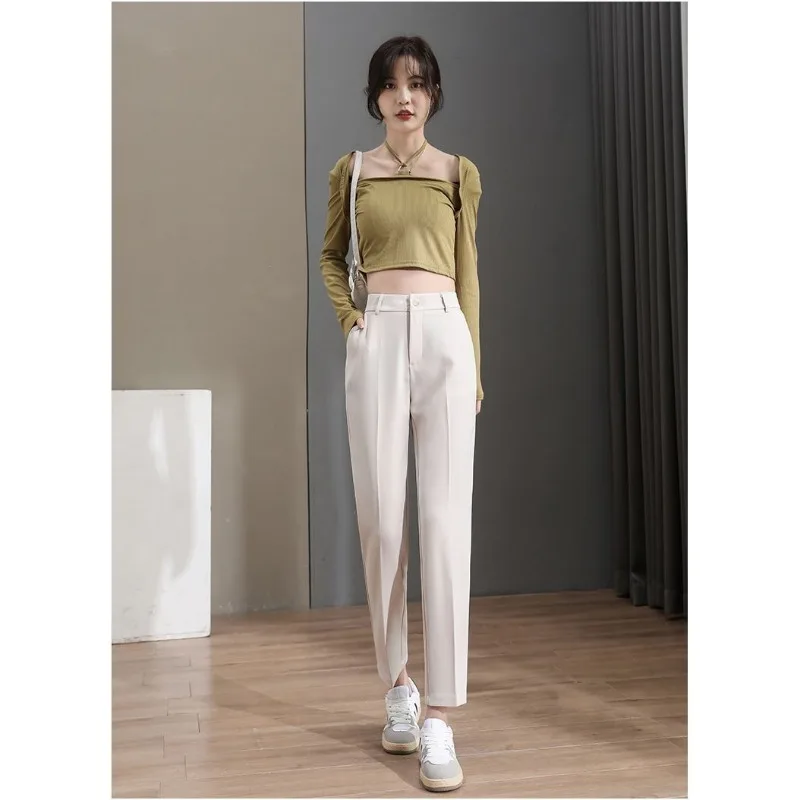 New Women High Waist Suit Pants Pencil Pants Solid Buttons Minimalist Trouser Office Ladies Spring Summer Women Clothing
