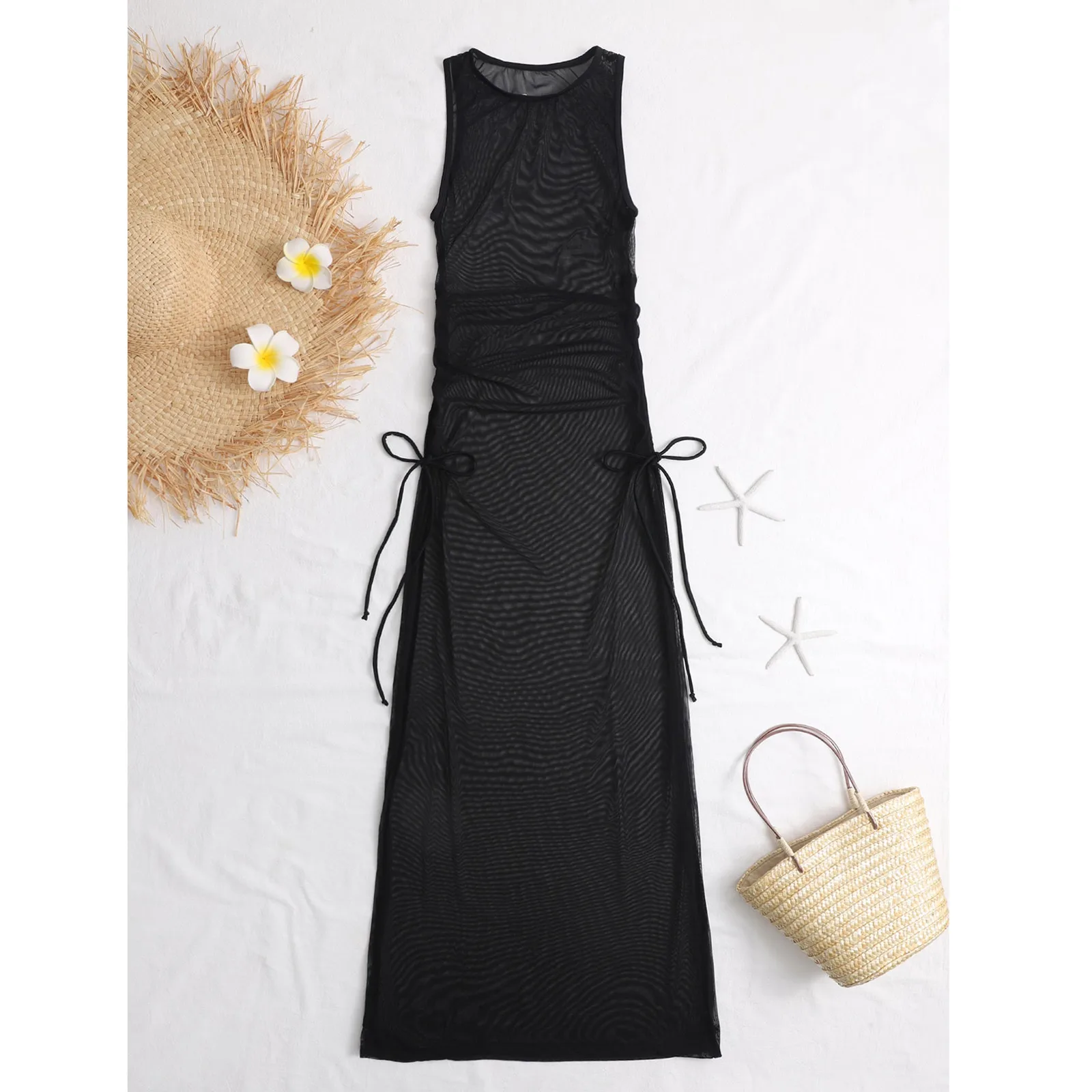 Beach Cover Swimwear Cover Up Women Bikini Mesh Hight Split Fork Dress Female Beach Wrap Shiny beach cover swimsuit cover beach dress