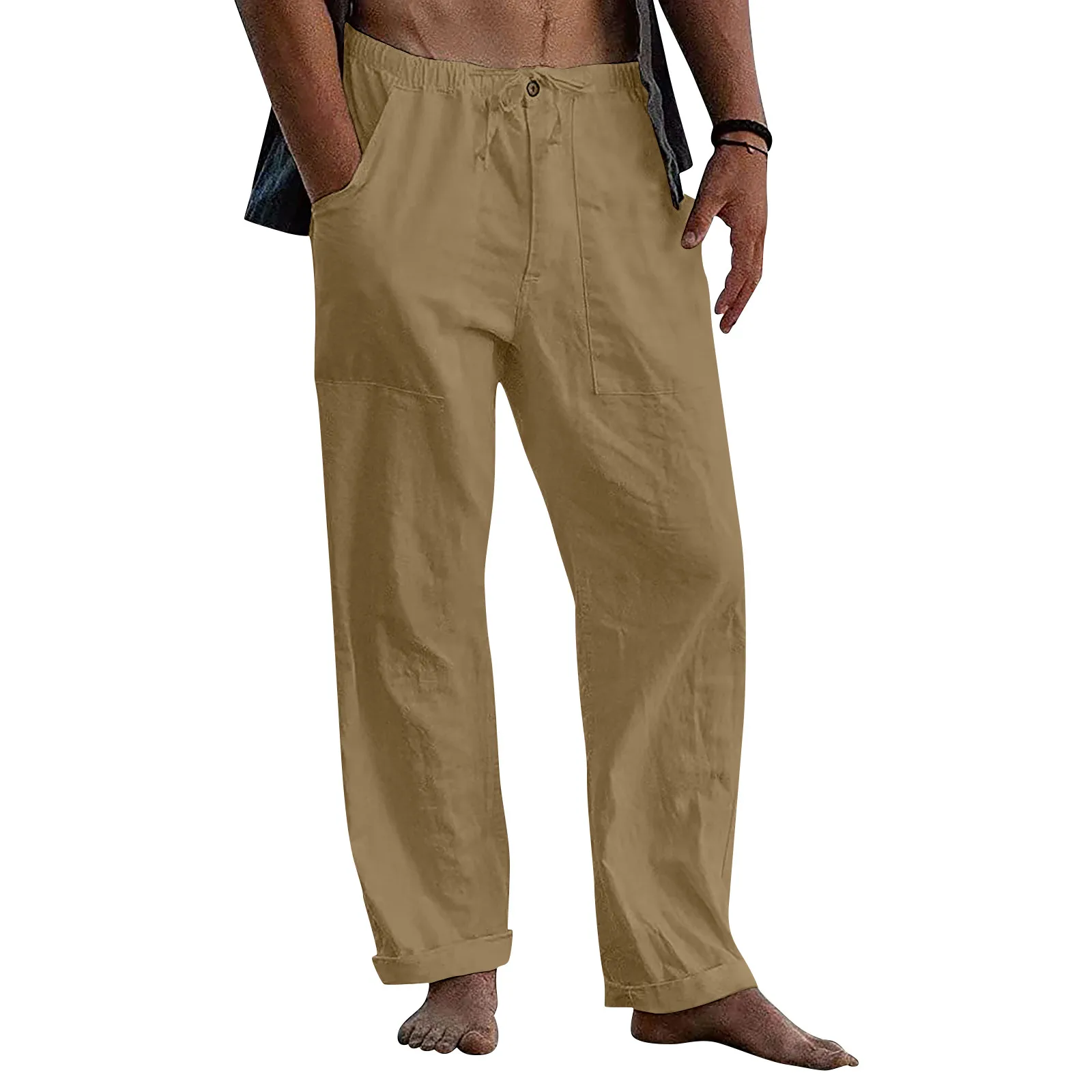 Cotton Linen Trousers For Men Wide Leg Pant Breathable Summer Linen Pants Fitness Clothing Men'S Workwear Male Jogging Bottoms