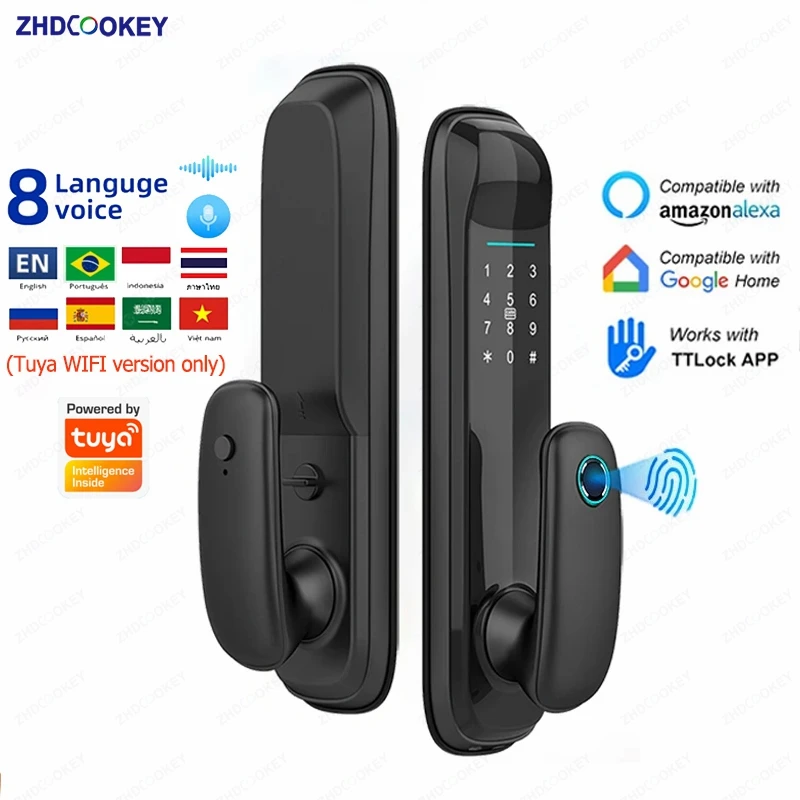 

ZHDCOOKEY Tuya Wifi Electronic Door Smart Lock Fingerprint Biometric Password RFID Card Mechanical TT Automatic Smart Door Locks