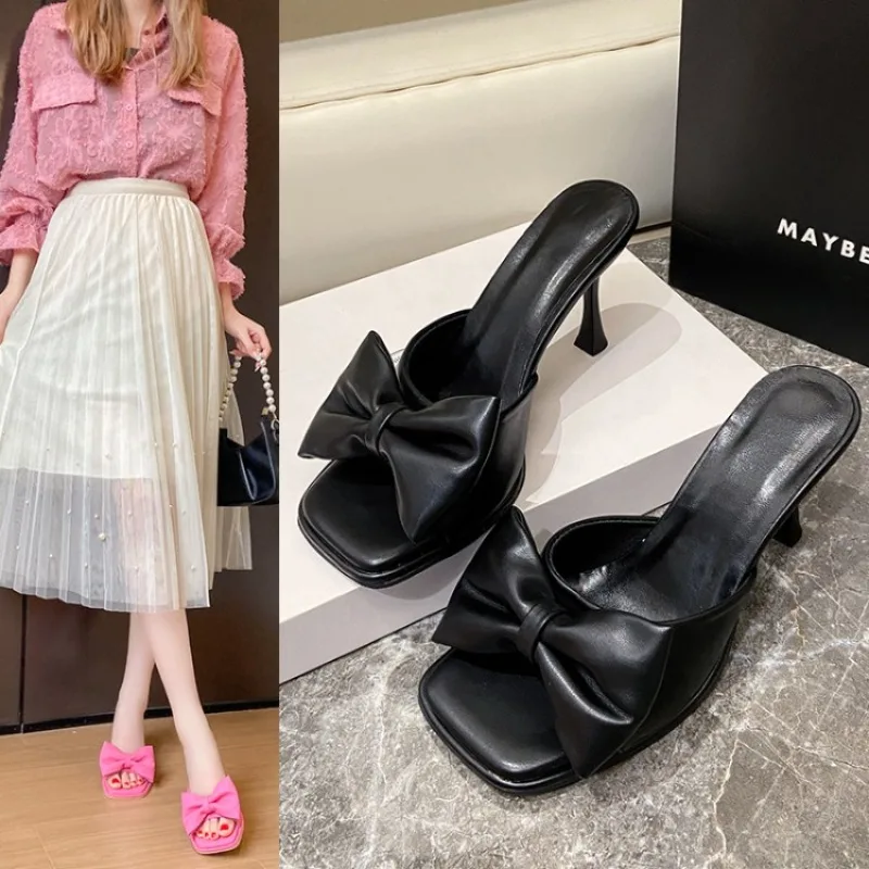 

Тапочки женские на тонком каблуке, с бантом, выбор интернет-знаменитостей, лето 2024