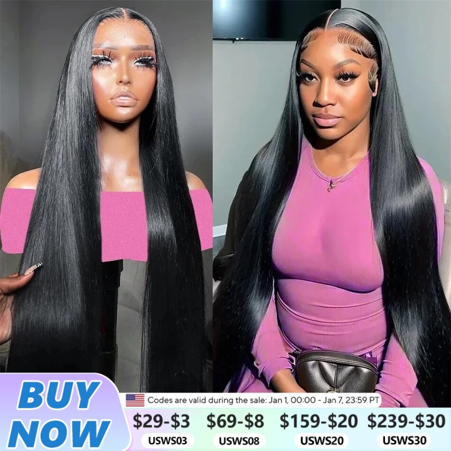 Human Hair Wig 30 32Inch 13x4 13x6 Lace Front Straight Transparent Lace Pre Plucked for Black Women