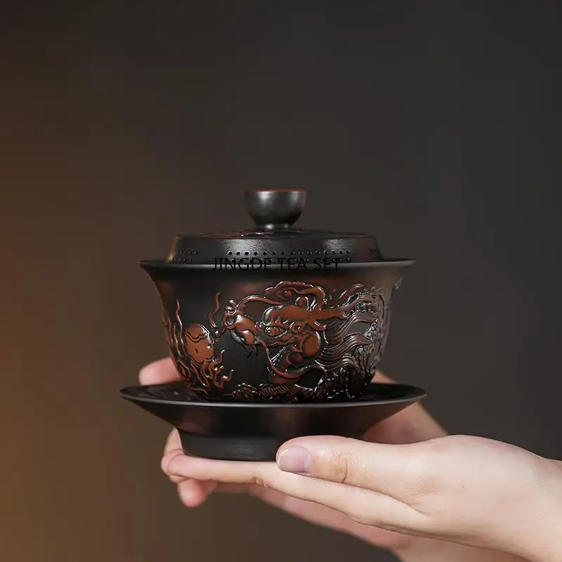 Purple pottery handmade bowl household Kung Fu tea set Kung Fu tea art accessories