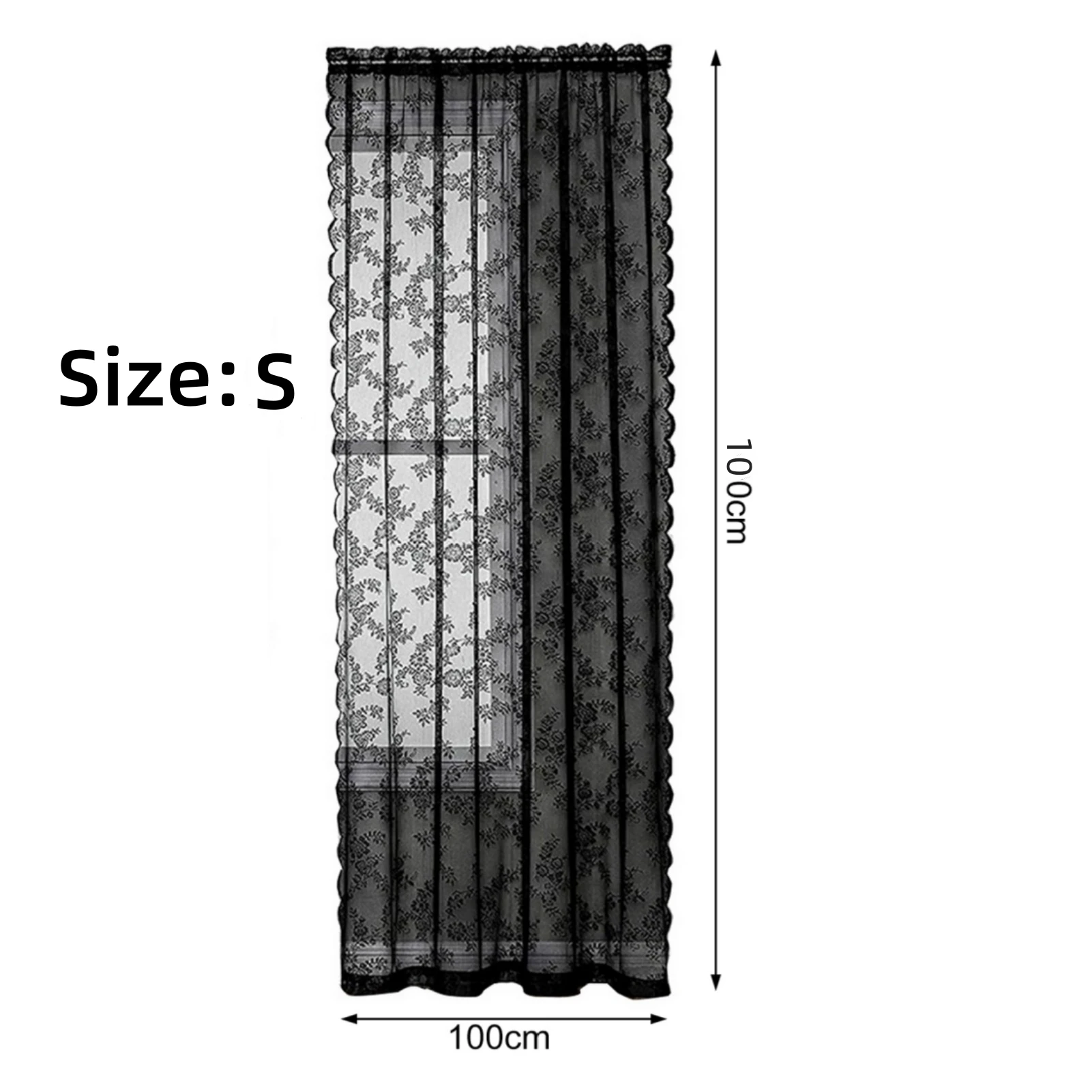 Window Drape  Attractive Dustproof Long Lasting  Floral Patterned Black Lace Sheer Curtain Home Supplies