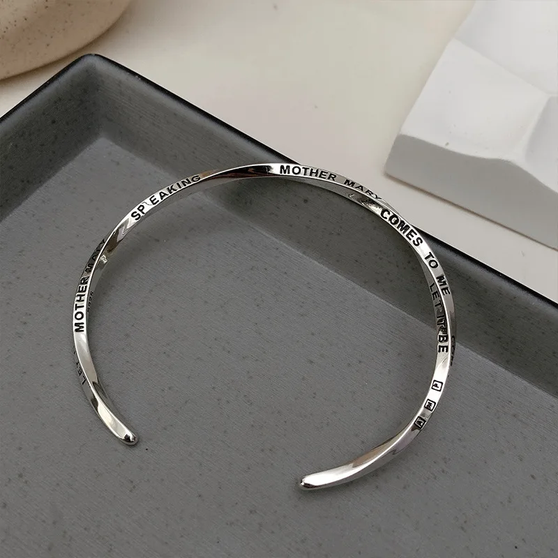 

925 Sterling Silver Bangle Bracelet Geometric Twist Mobius Words Punk Stackable For Woman Girl Jewelry Gift Dropship Wholesale