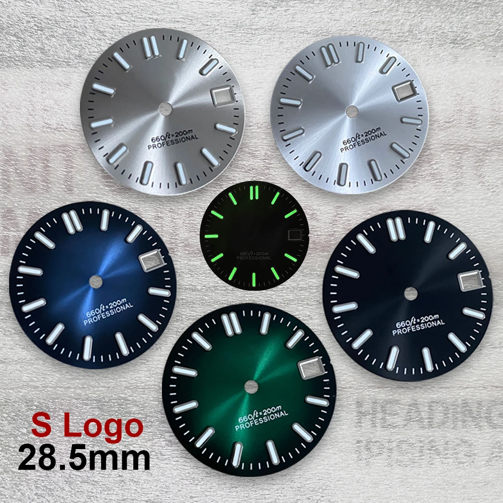 

28.5mm S Logo Sunray Gradient Dial Suitable For NH35/NH36 Movement C3 Green Luminous Watch Accessories FIit 3/3.8/4 o'clock