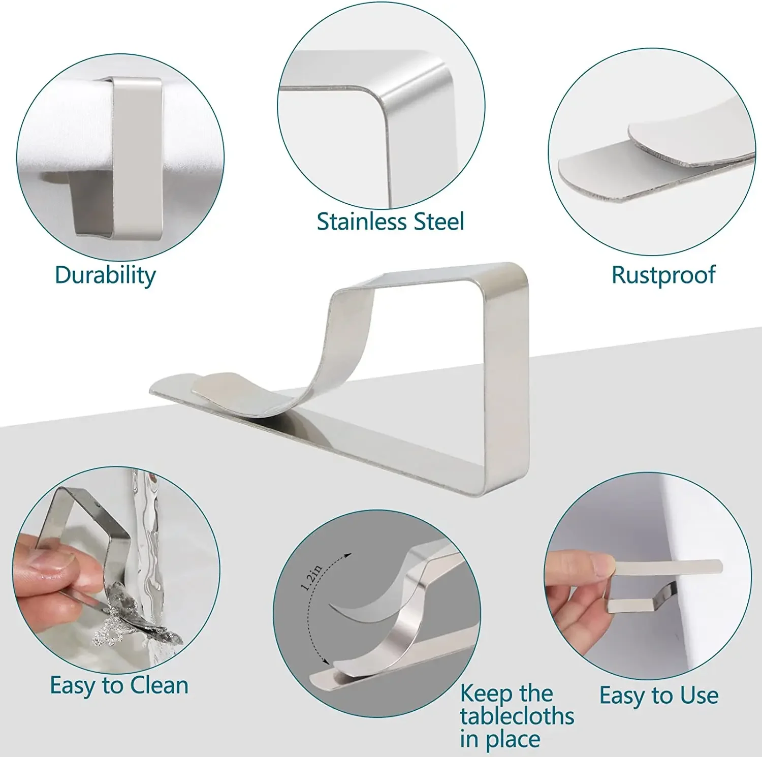 Tablecloth Clips 6Pcs Stainless Steel Table Clips Table Cloth Cover Clamps Cloth Holders for Outdoor Parties Weddings Camp table cloth clips