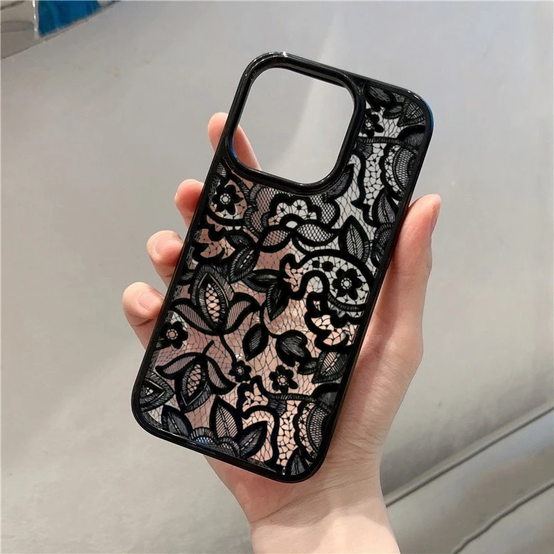 Vintage Luxury Black Lace Phone Case - Elegant Protective Cover