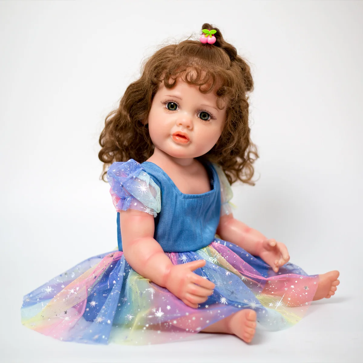 

KEIUMI 22 Inch Full Silicone Body Doll Reborn Baby Girl Waterproof detailed Painting Rooted Fiber Hair Princess Dress Up Toys