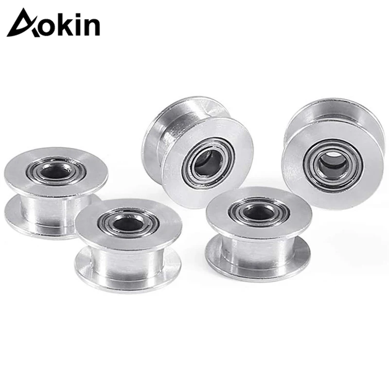 5Pcs Aluminum GT2 6mm Width 16/20 Tooth 2GT Timing Idler Pulley Pully Double Bearing For 3D Printer Bore 3mm/5mm