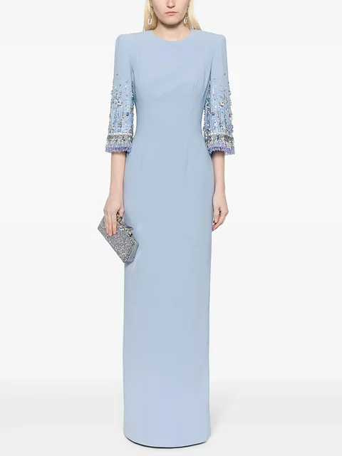 HIGH STREET Newest Fashion 2026 S/S Designer Vestido Women's Half Sleeve Stunning Beaded Long Maxi Dress 1