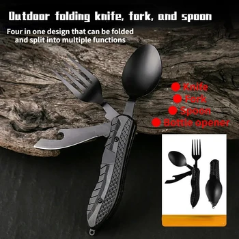 Camping Foldable Spoon Fork Knife Bottle Opener Combo Set 6