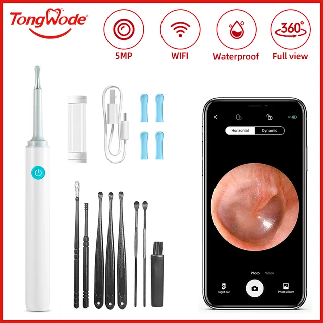 Wireless Visual Ear Endoscope Camera Ear Cleaning Tools Spoon Safe Silicone Earpick 5MP Camera Ear Wax Remover Luminous Otoscope
