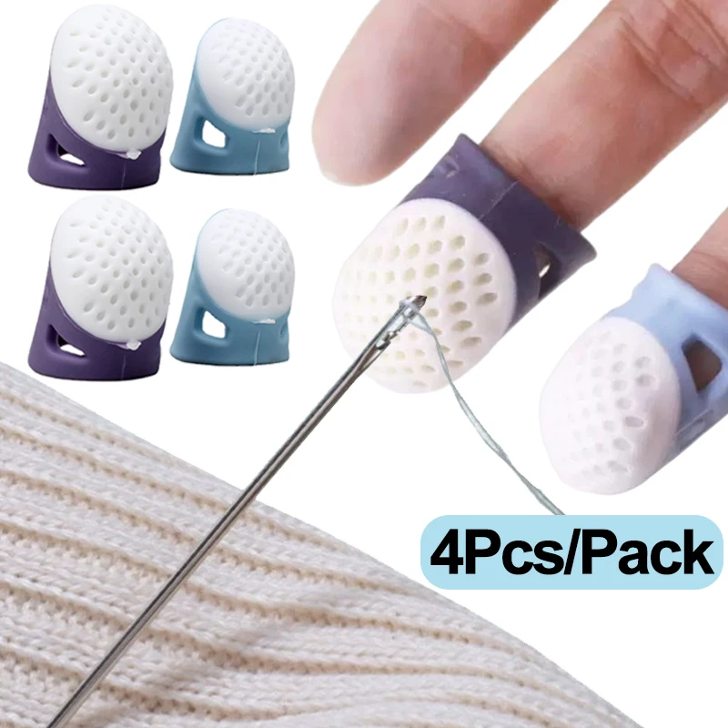 4/1PCS Thimbles Anti-slip Finger Cover Silicone Sewing Finger Tips Hollowed Protector Sleeve DIY Hand Cross-stitch Sewing Tools