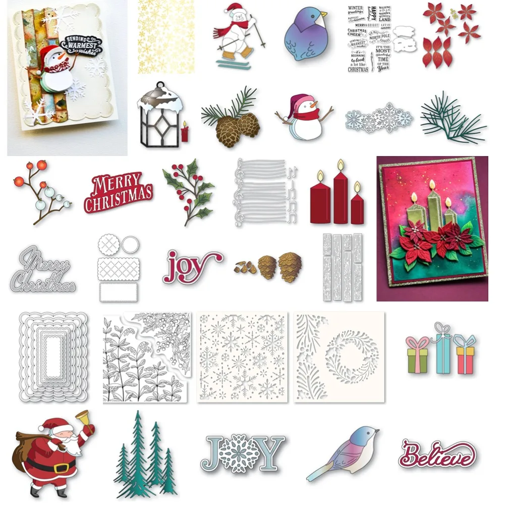 Christmas Huddled Sparrow Metal Cutting Dies and Clear Stamps Cut Die Mold Blade Knife Punch Scrapbook Paper Craft Stencils Dies