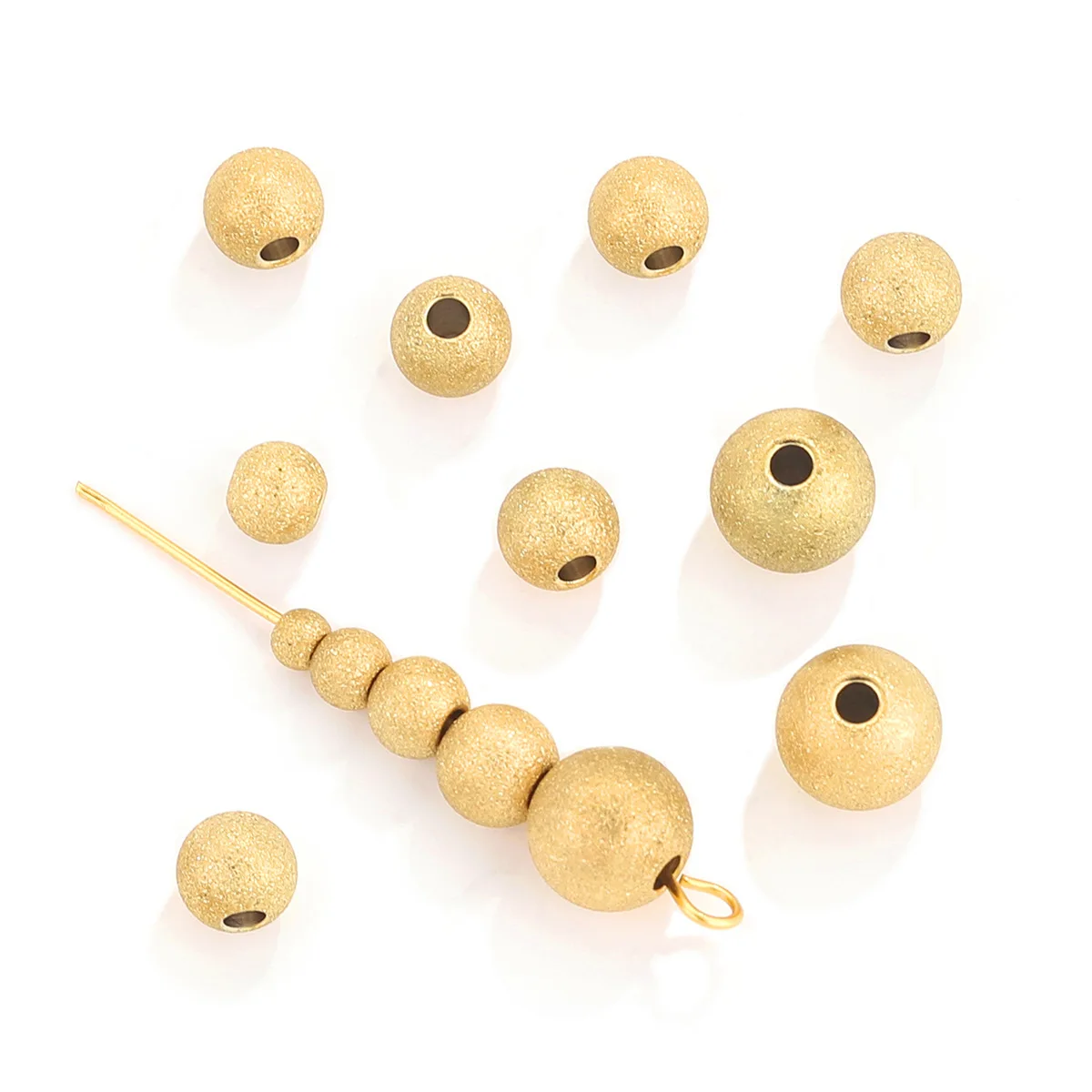 Stainless Steel Frosted Solid Drilled Steel Ball Titanium Steel Bracelet Beaded DIY Accessory Beads 1