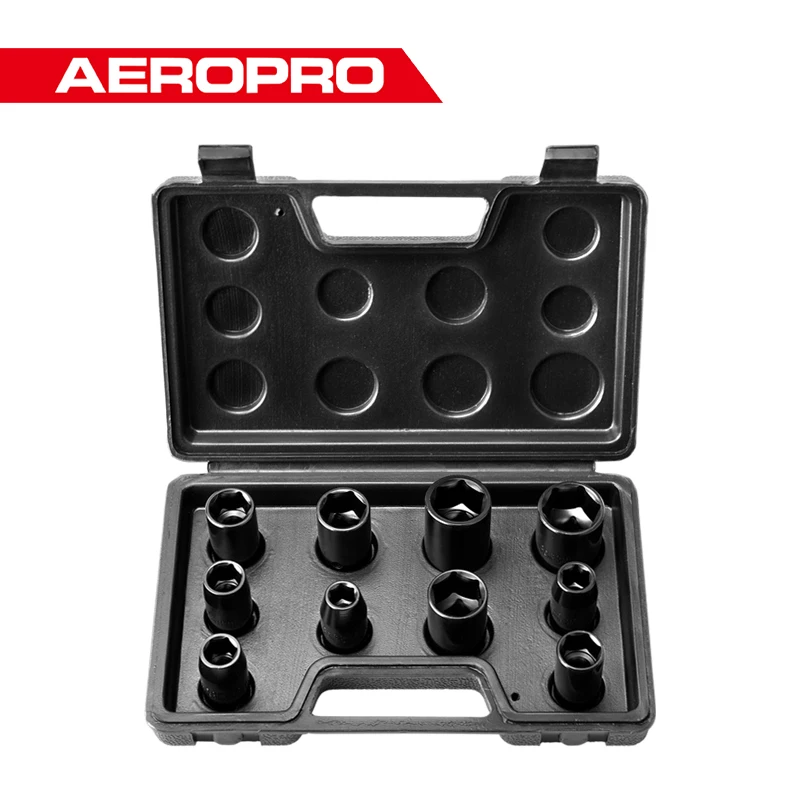 AEROPRO 10Pieces 1/2-Inch Drive Shallow Impact Socket Set 11-24mm For Electric Pneumatic Impact Wrench Car AutoTire Repair