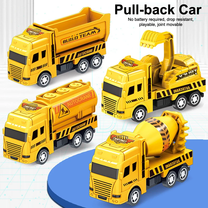 1pcs Mini Yellow Construction Vehicle Set Pull Back Toy Cars 4 Pack Engineering Truck Model for Kids Toddlers Educational Play