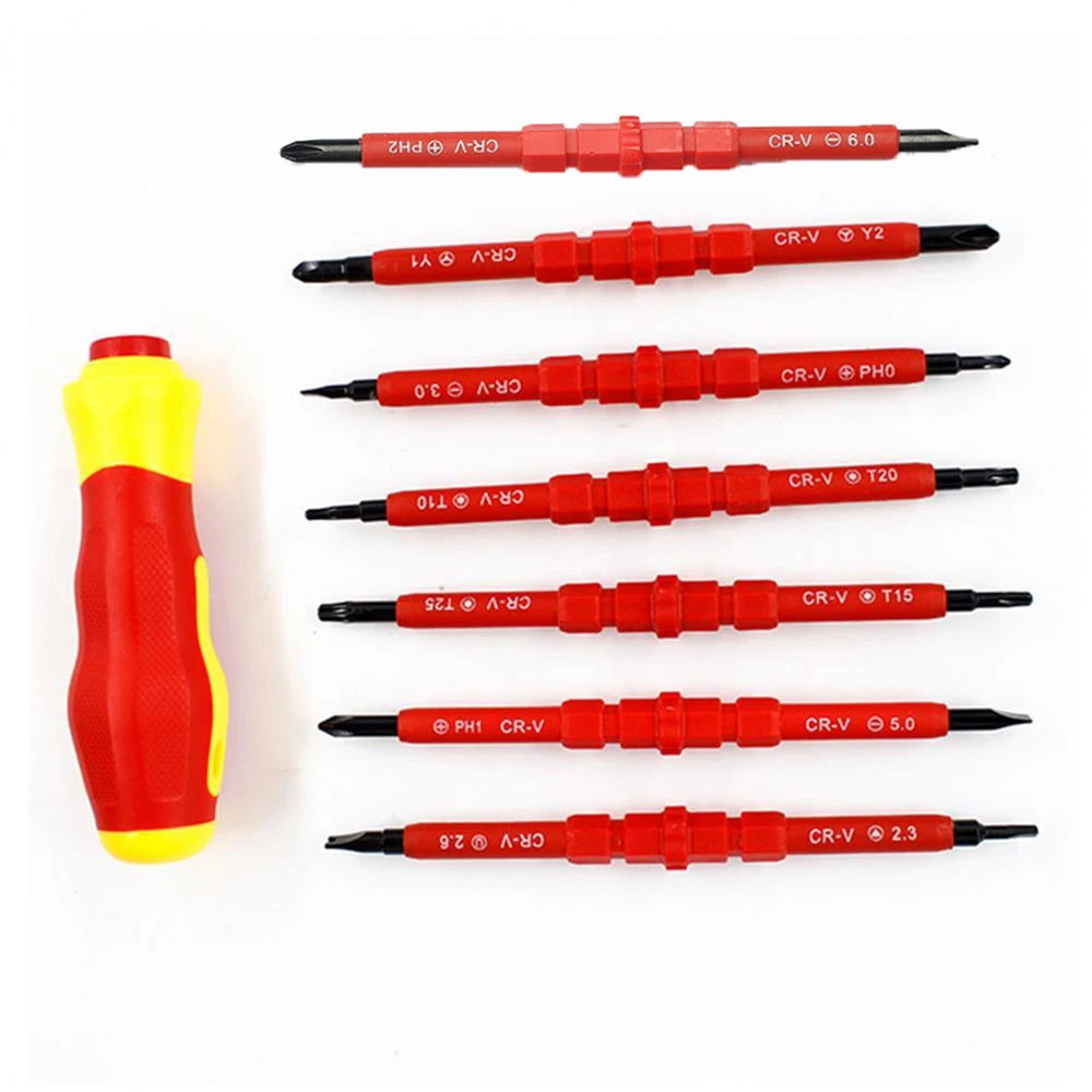 

7pcs Dual Purpose Screwdriver Set Multifunctional Changeable 500v Insulated Bits Electrician Repair Tools Slotted Phillips Keys