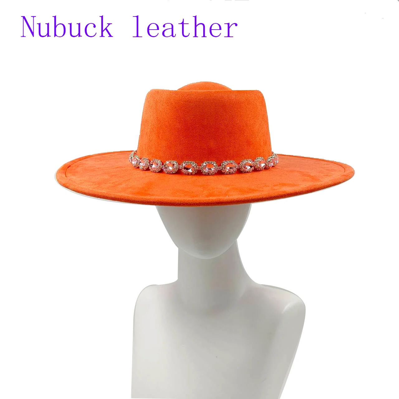 Nubuck leather Fedora rhinestone accessories men and women hat fashionable panama hat sombrero wide brim Fedora