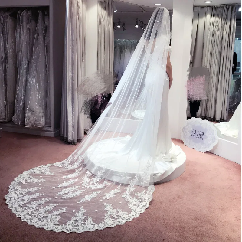 3 meters cathedral wedding bride lace lace veil wedding accessories 2022 new veil with hair comb 1.5 meters wide