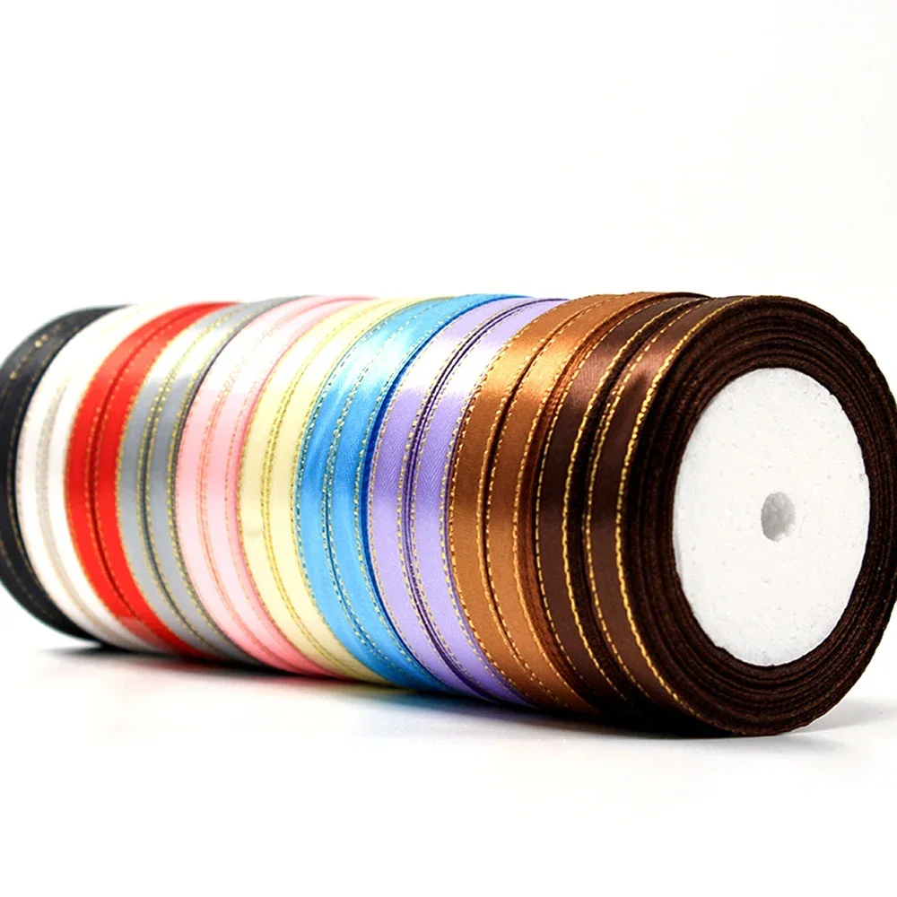Elegant Satin Ribbon with Gold Trim - 25 Yards, 10mm Width
