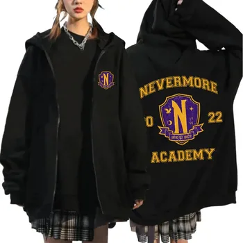 معاطف سويت شيرت هاراجوكو بسحاب من Nevermore Academy Wednesday Addams بسحاب كبيرة الحجم 2
