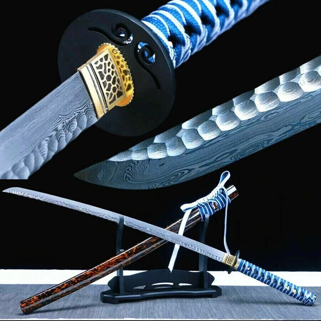 Espada Katana samurái japonesa, hoja de acero de Damasco plegada, afilada  única, lista para batalla, decoración del hogar personalizable - AliExpress