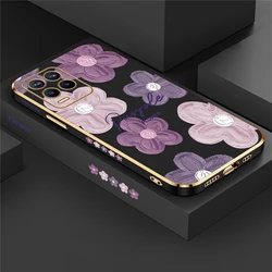 Luxury Plating Flower Shockproof Phone Case - Soft Pattern Cover for Realme V25 5G (Black - 142)