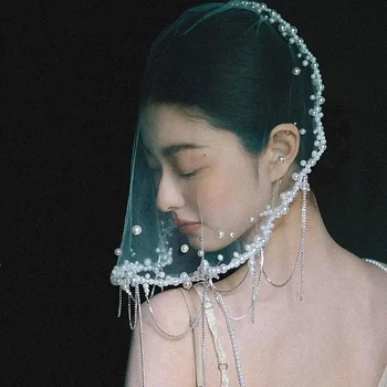 Perle eleganti da sposa eleganti con perline corte per le donne Accessori per capelli da matrimonio per oggetti di scena fotografici