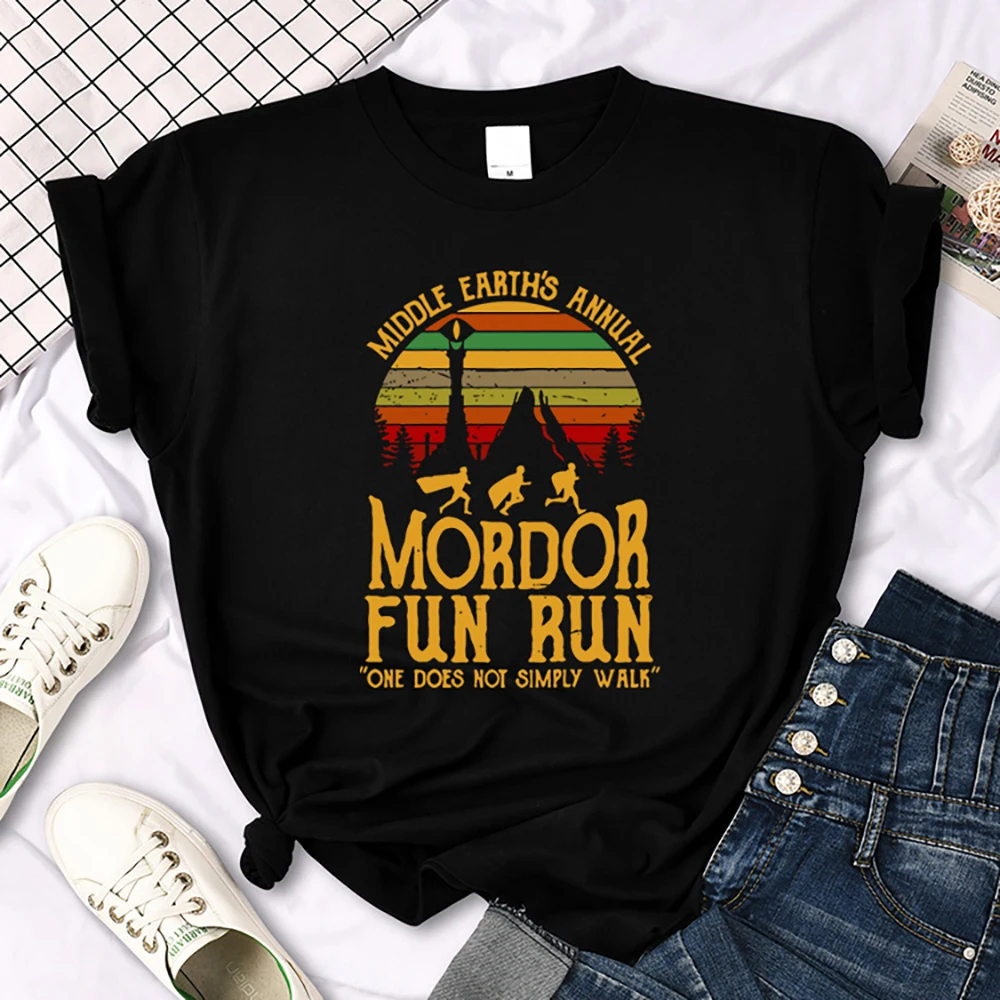 Middle Earth'S Annual Mordor Fun Run Print T-Shirt Essential Creativity Tshirts Trend Round Neck T-Shirts Hip Hop Trend T-Shirts