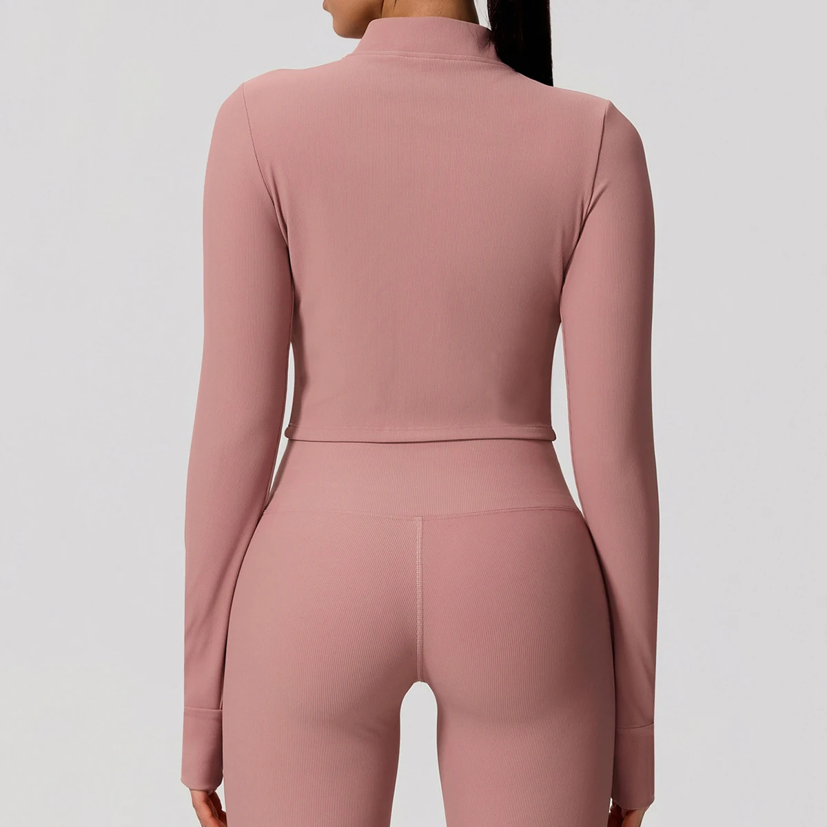 Hearuisavy Solid Color Zip Up Sports Jacket Women Running Long Sleeve Yoga Tops Gym Sportswear Quick Dry Breathable Fitness Coat - תמונה 2