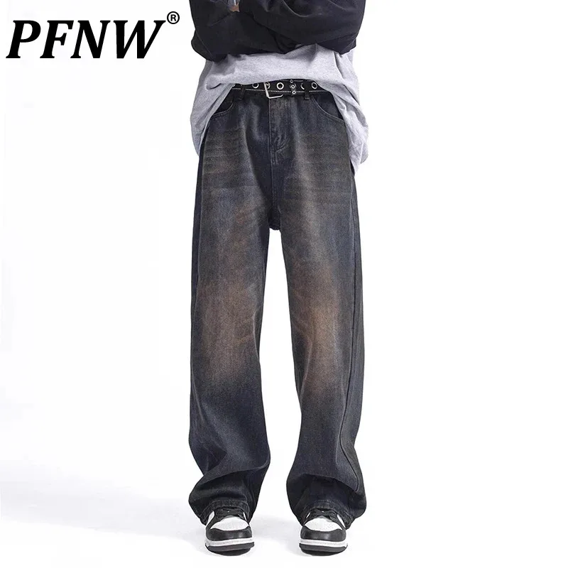 

PFNW Men's Avant-garde Jeans High Street Handsome Loose Personality Straight Denim Pants Tide Spring Sports Trousers New 21Z4057